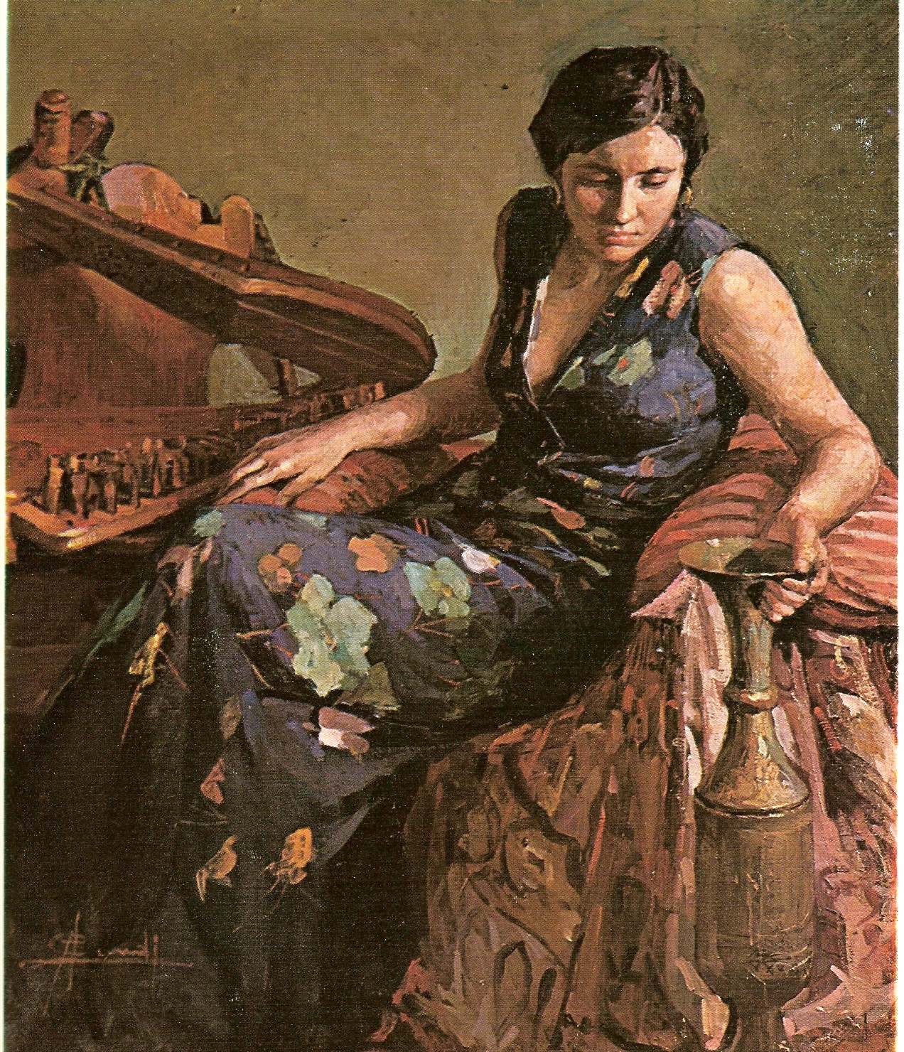  7-Angelo Landi-Donna con abito a fiori 